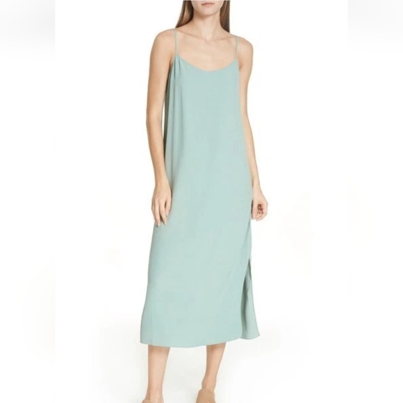 NWT Eileen Fisher Elm Slip Dress Adjustable Straps Sea Foam Green Side Slit - Picture 1 of 9